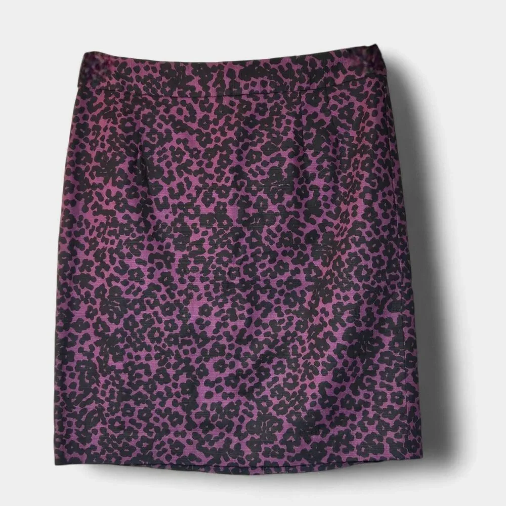 Banana Republic Animal Print Cotton Pencil Skirt 12 Purple Black Artsy Office - Picture 1 of 9